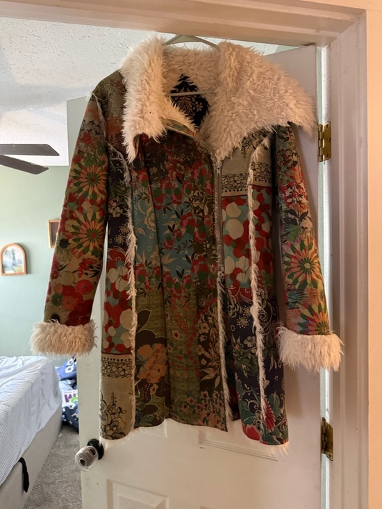 Johnny Was Jackets & Blazers - Johnny Was Multicolor Floral Suede Patchwork Coat with Cream Teddy Trim